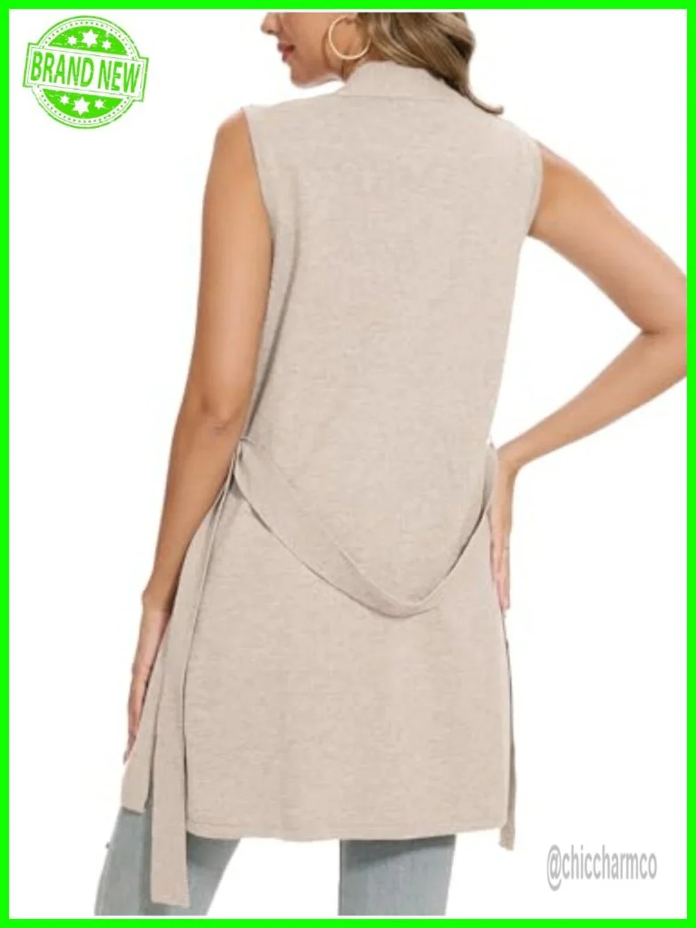 Sleeveless Ribbed Cardigan Vest with Pockets Open Front